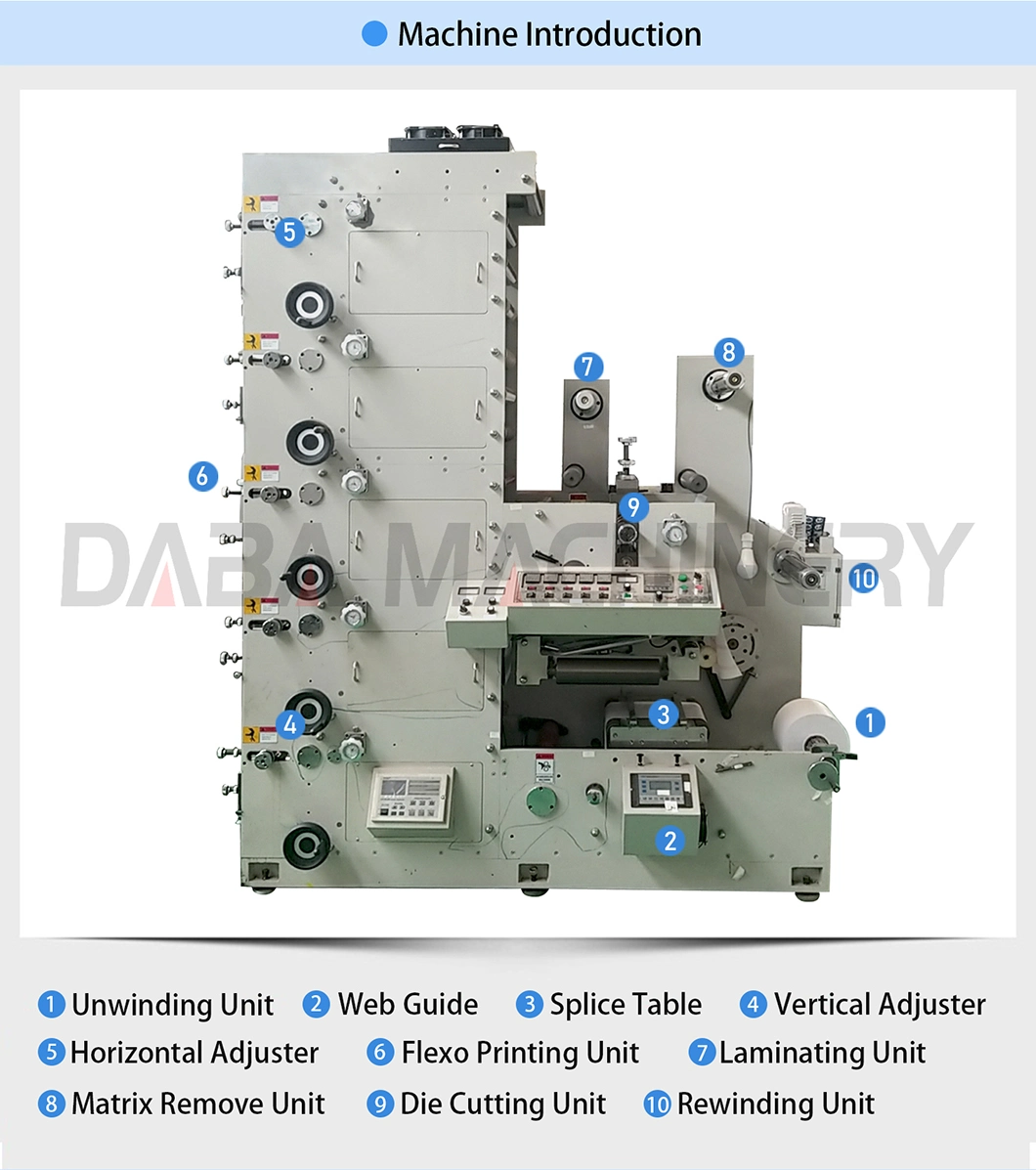 DBRY-320 Roll Cold Stamping Laminating Die Cutting Punching Slitting Color Label Flexo Printing Machine for Aluminum Foil Plastic Paper Cup Film Label Print